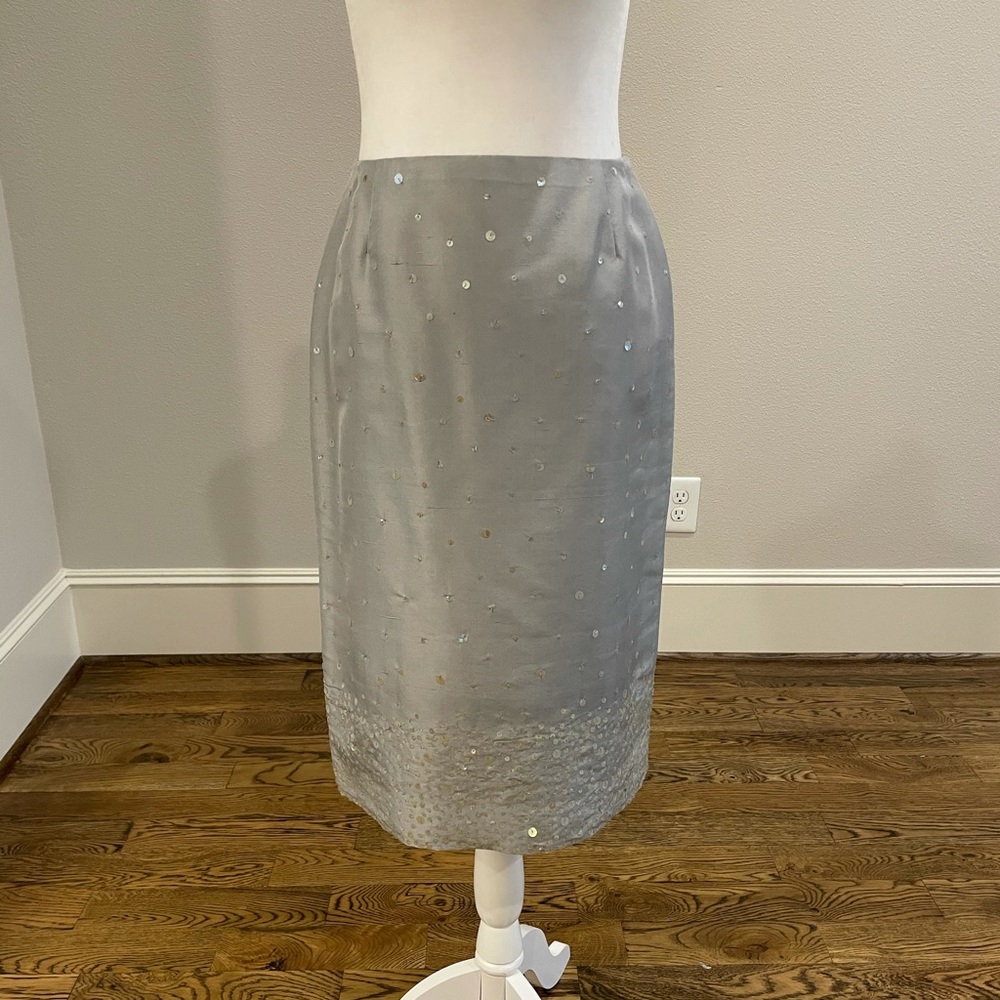 Ann Taylor silver silk sequin skirt